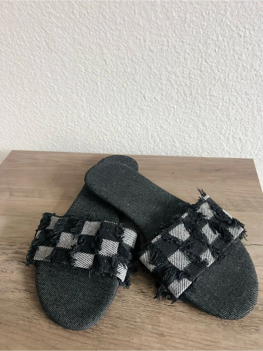 Checkered Fringe Slide Sandals - Picture 1 of 4